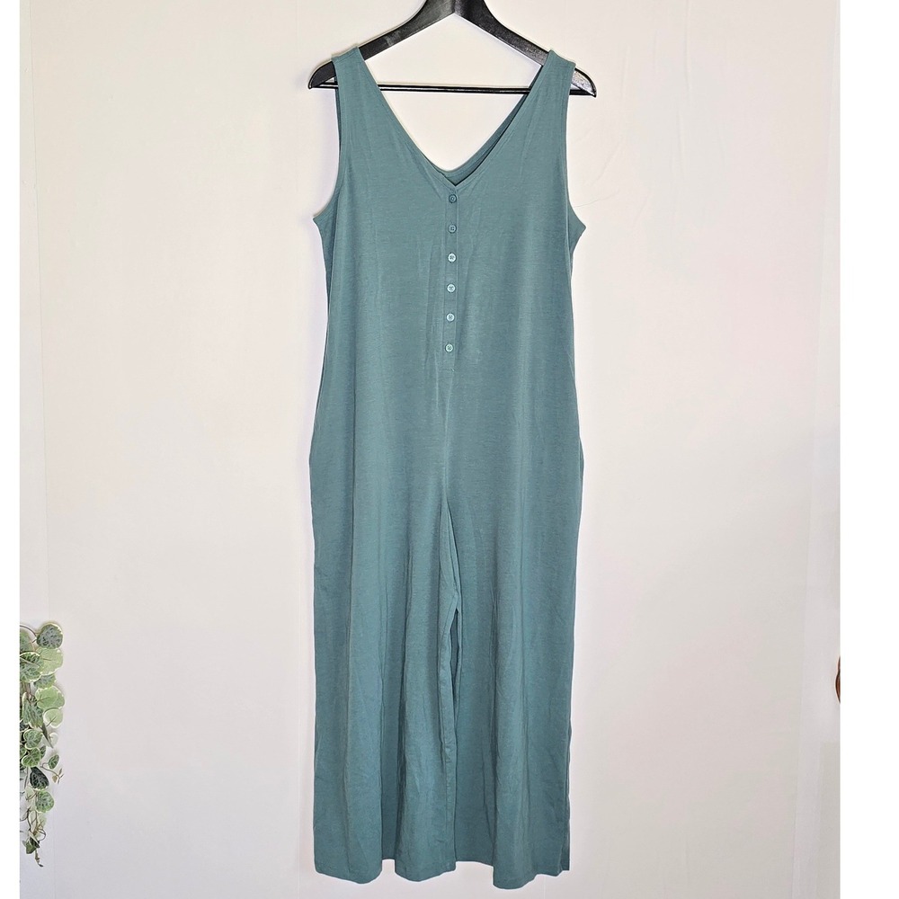 AnyBody Cozy Knit Women's Sleeveless Jumpsuit Small Green Lounge Wide Leg